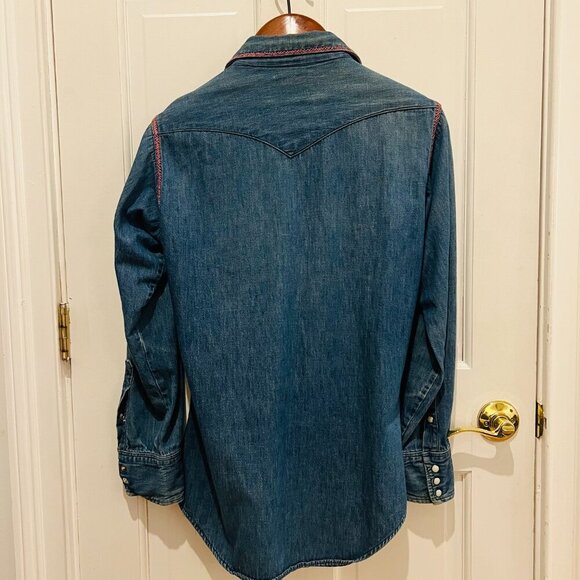 Vtg 70's Maverick Embroidered Denim Pearl Snap Shirt Long Tail Western Cowboy - Picture 13 of 16